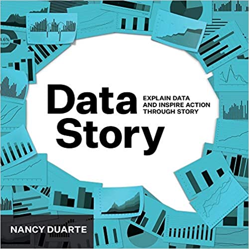 כריכת ספר בשם 'Data Story' עם גרפים ודיאגרמות צבעוניות, מאת ננסי דוורט.