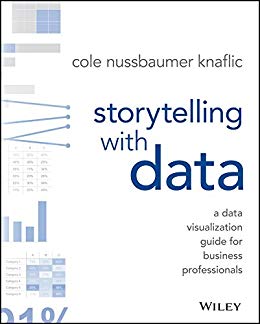 עטיפת ספר "Storytelling with Data" עם גרף ודיאגרמות בעיצוב מינימליסטי.
